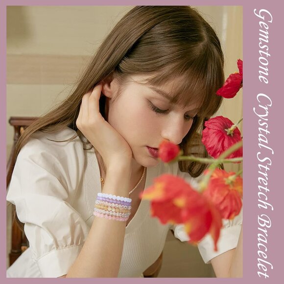 20Pcs 6mm Gemstones Beaded Stretch Bracelet for Women Crystal Stone Bracelets Ro - Picture 3 of 7